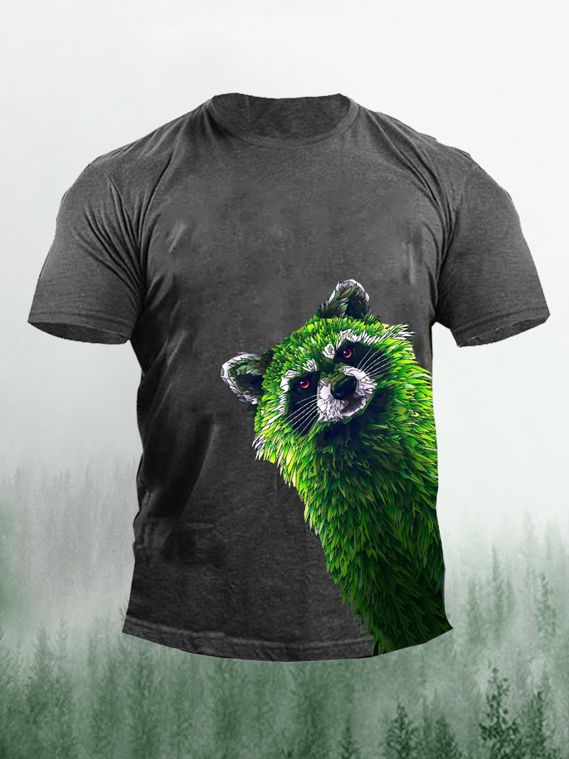 The Green Raccoon Is Watching You Forest Style Men's T-shirt