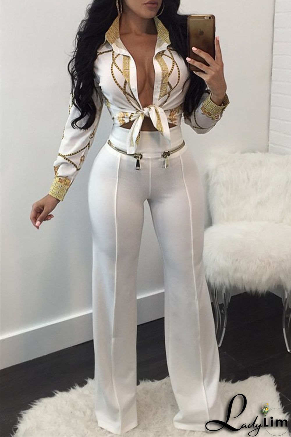 Black Fashion Casual Print Basic Turndown Collar Tops