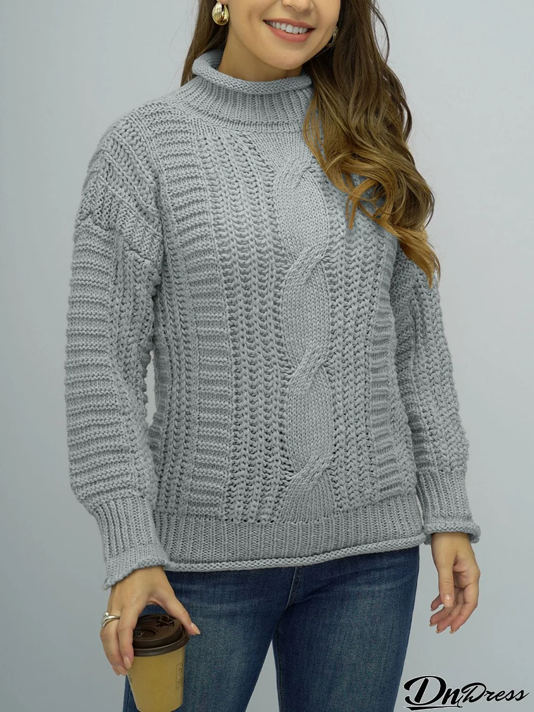 Cable-Knit Mock Neck Sweater