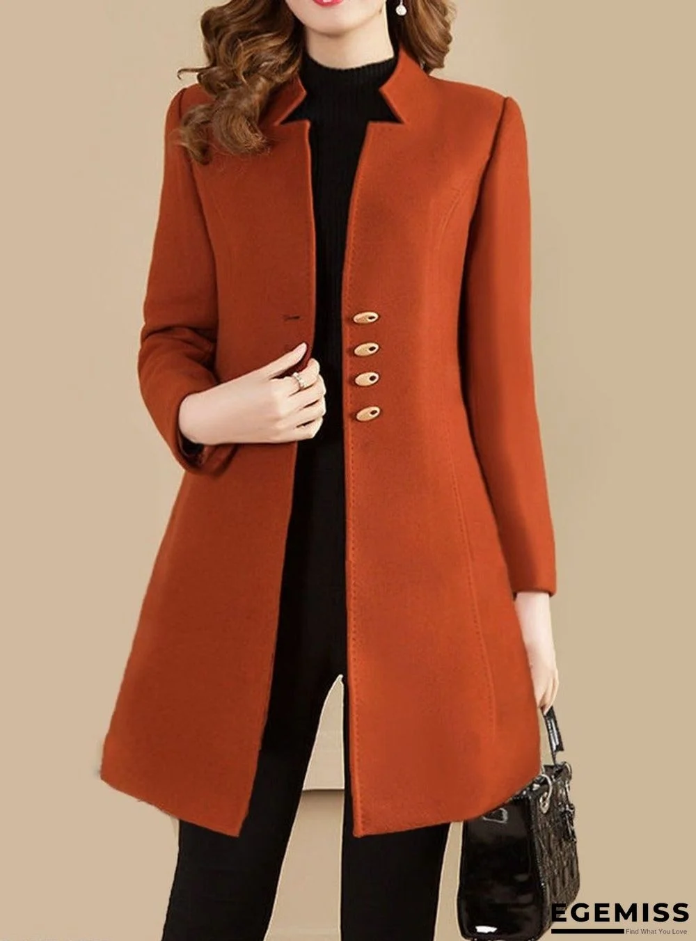 Collarless Autumn And Winter Mid Length Coat | EGEMISS