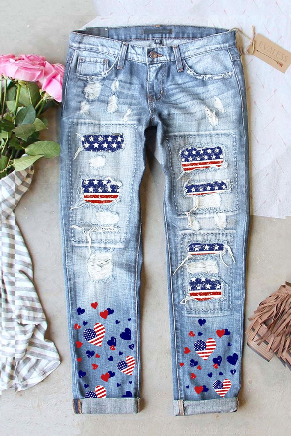 American Flag Ripped Jeans
