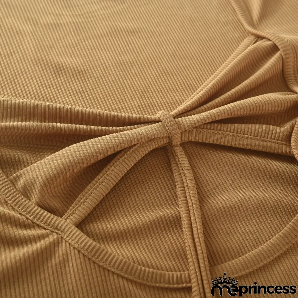 Autumn Party Cut Out Sexy Long Sleeve Crop Top Khaki