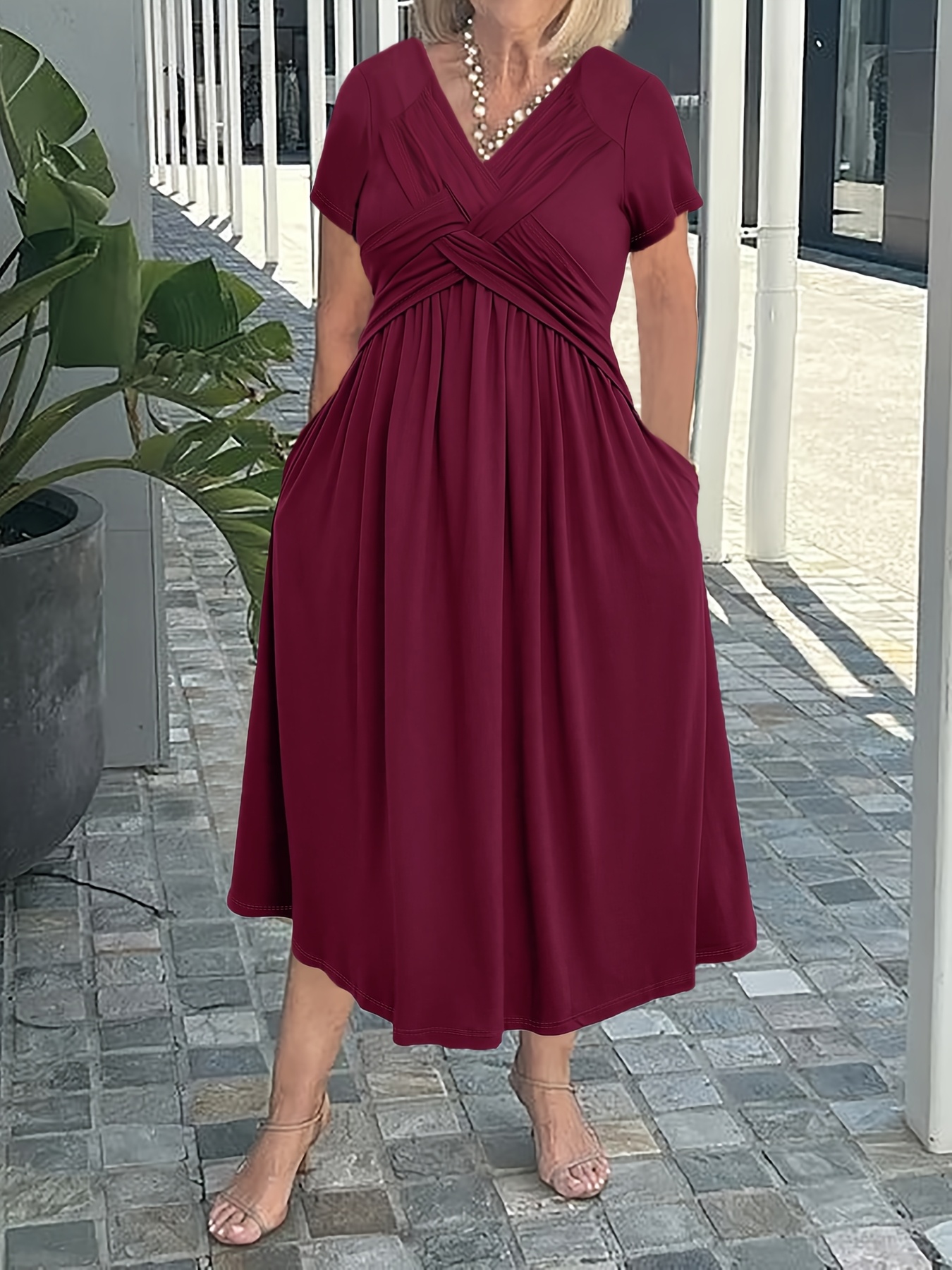 Elegant Black V-Neck Tunic Dress For Women - Short Sleeve, Stretchy Fabric, Perfect For Spring And Summer, Casual To Semi-Formal Attire, Casual Attire | Elegant Vneck | Stretchy Dress | IFYHOME