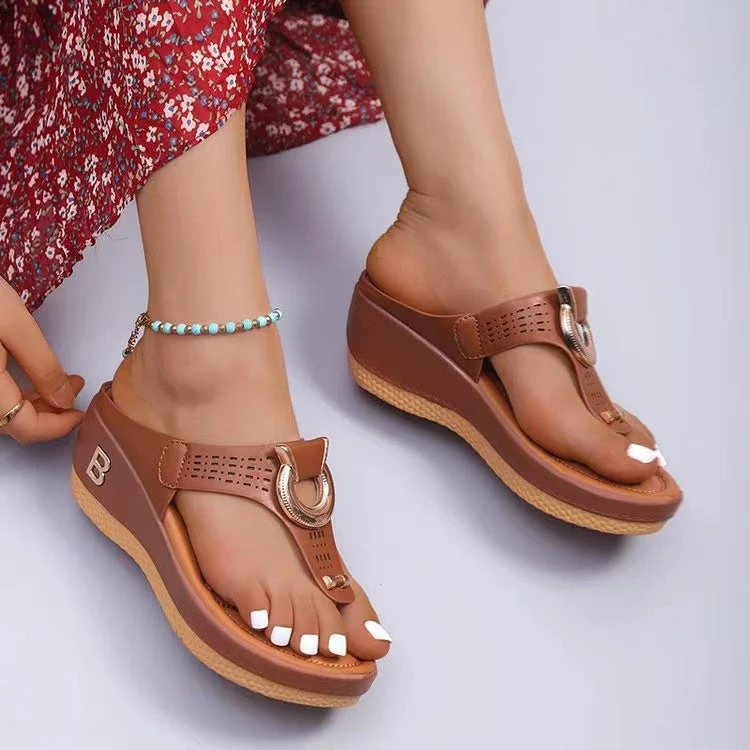 Women's Plus Size Flip Flop Wedge Thick Sole Fashion Casual Sandals
