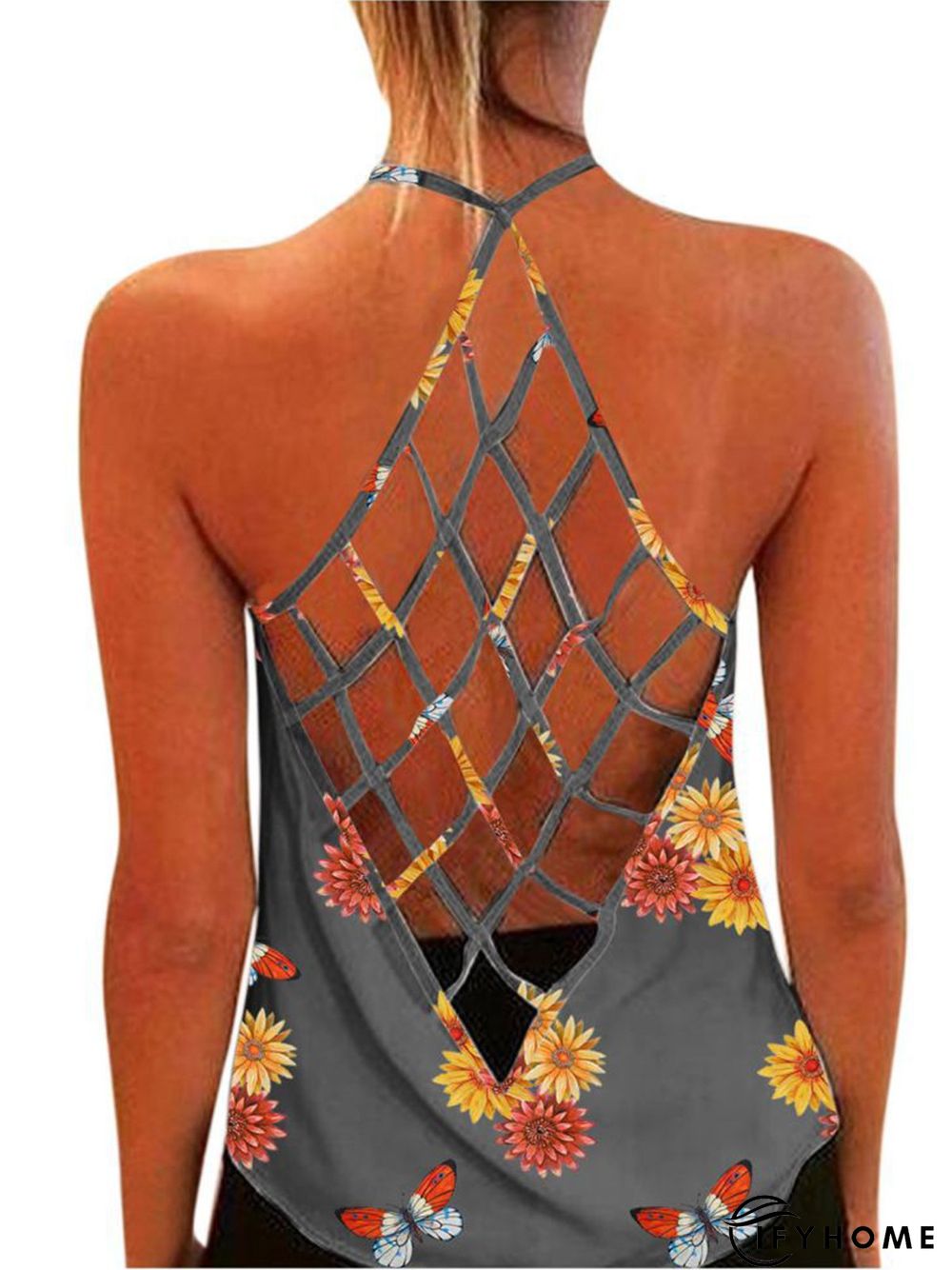 Vintage Butterflies Sunflowers Printed Sleeveless Casual Top | IFYHOME