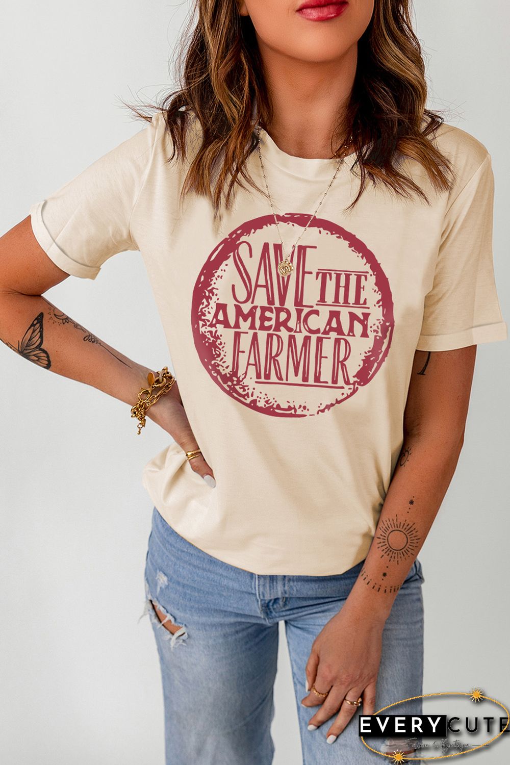 Khaki SAVE THE AMERICAN FARMER Graphic Print Tee