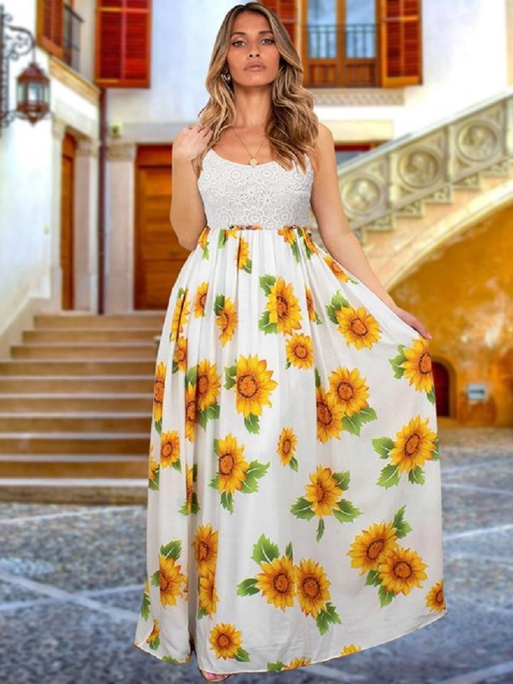 Lace Suspender Floral Skirt Dress White Dresses | EGEMISS