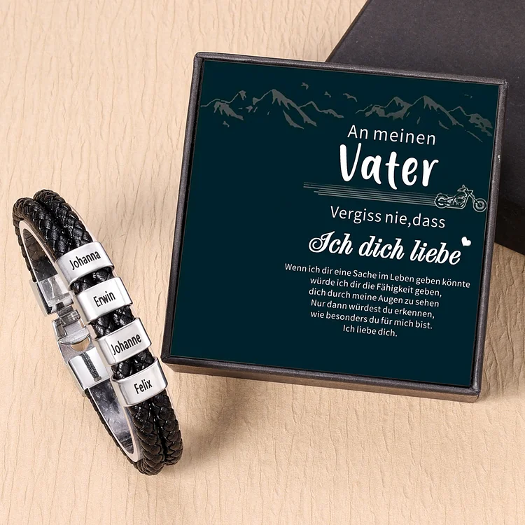 Kettenmachen Personalisiertes 4 Namen Perlen Leder Armband-An Meinen Vater- Geschenk mit Nachrichtenkarte