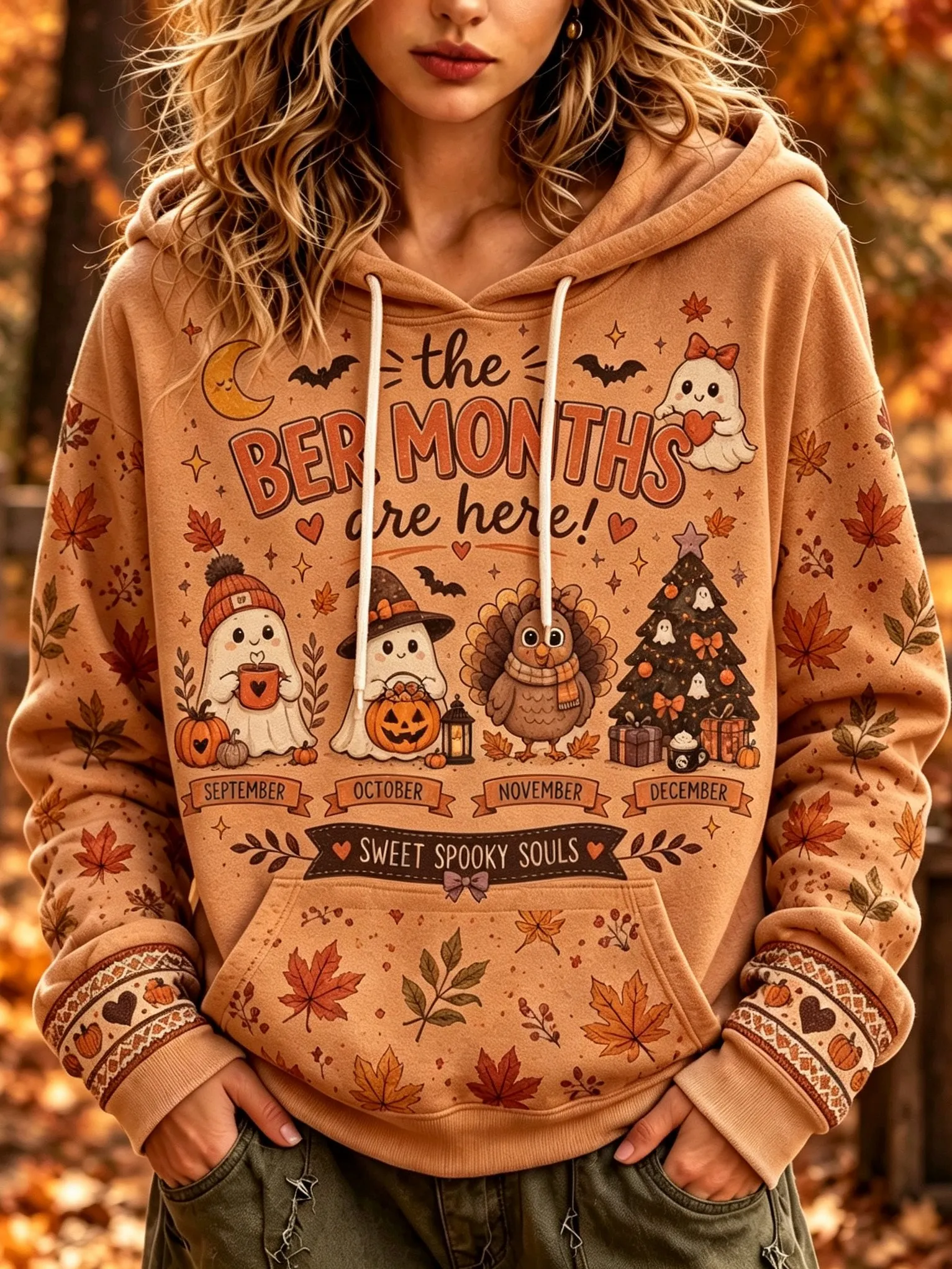 Comstylish Women's Retro Ber Months Print Hoodie