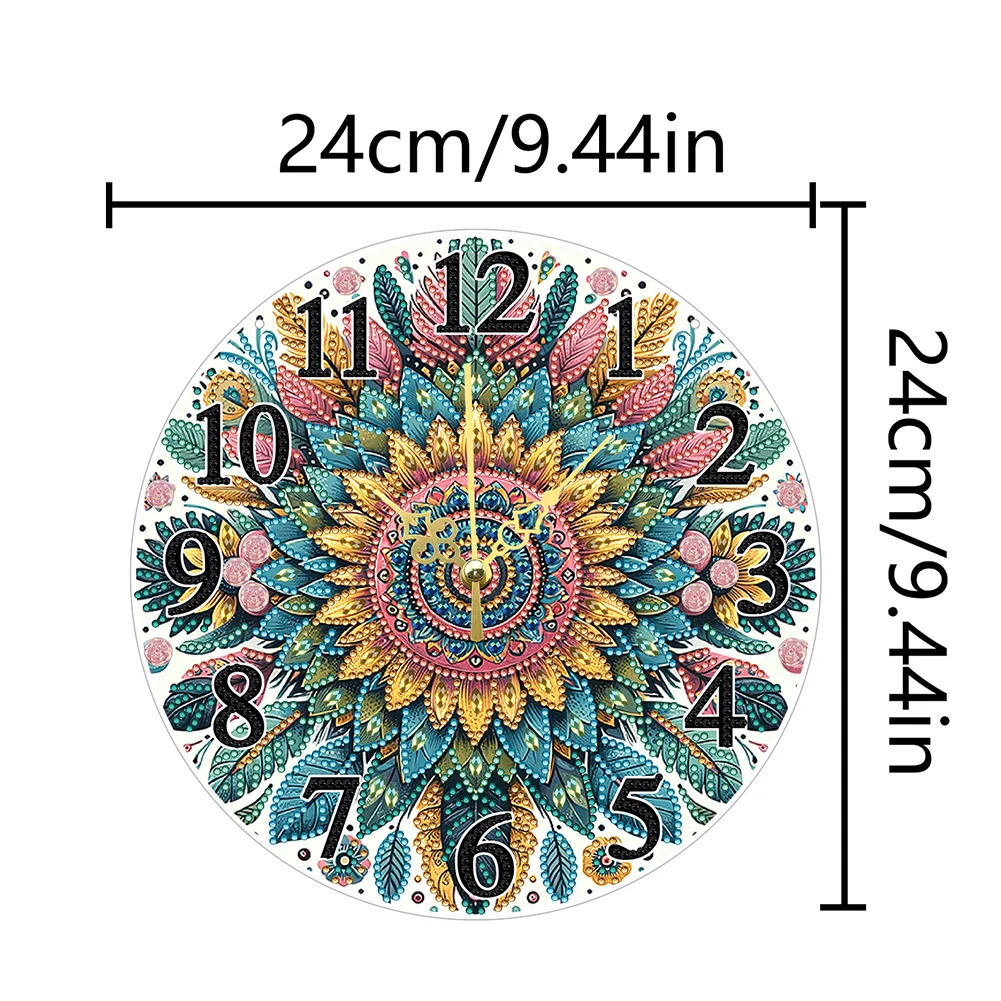DIY Mandala Flower Acrylic Special Shaped 5D Diamond Painting Hanging Clock Art Craft