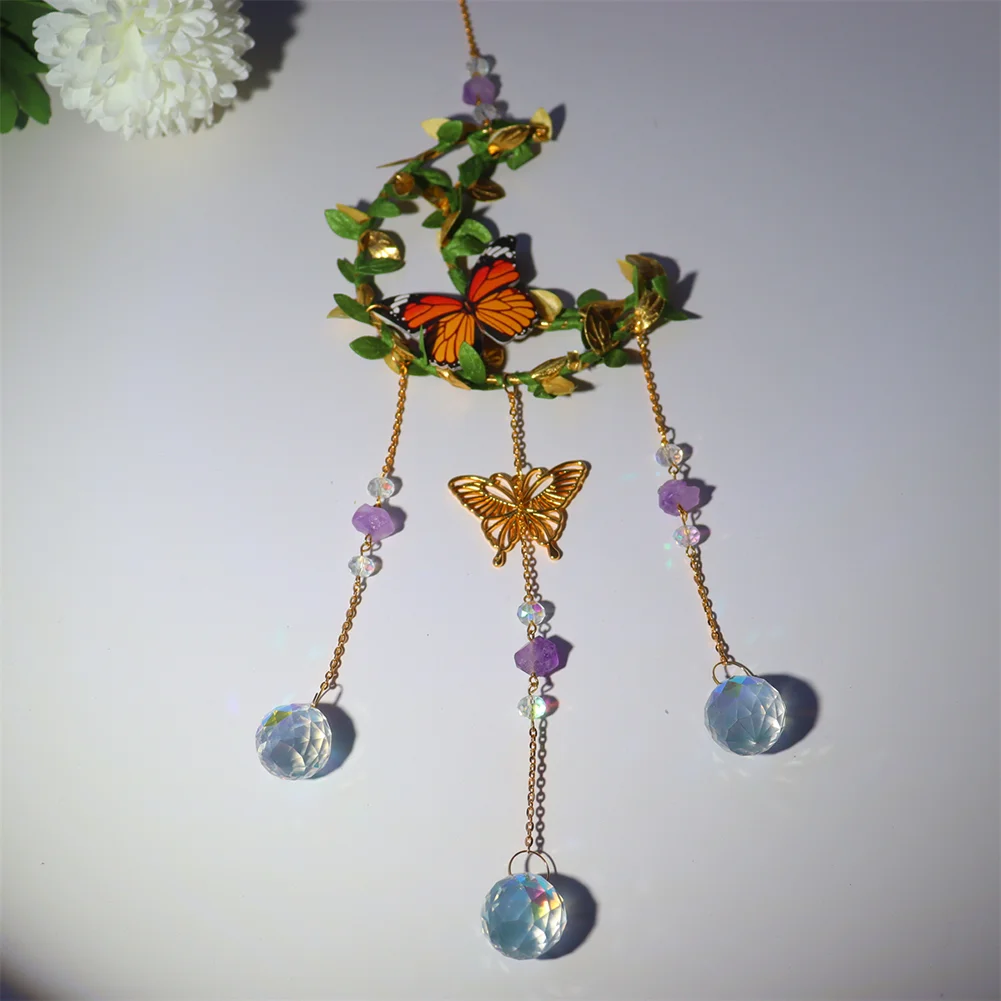 Crystal Wind Chime Prism Catchers Ornament Home Room Garden Decor (Moon 2)