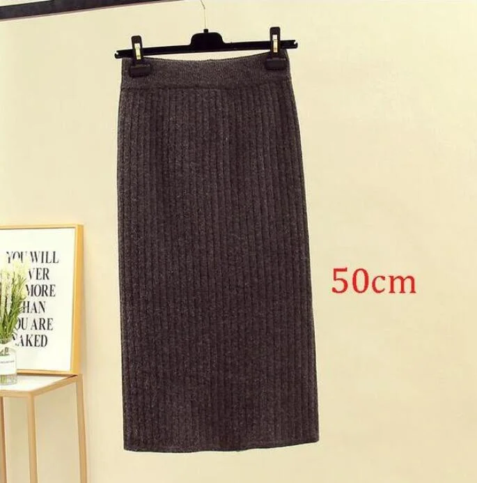 2020 Women's Spring Pencil Knitted Skirt High Waist Warm Elegant Knitting Ribbed Party Skirt Black Solid Ladies Office Skirts