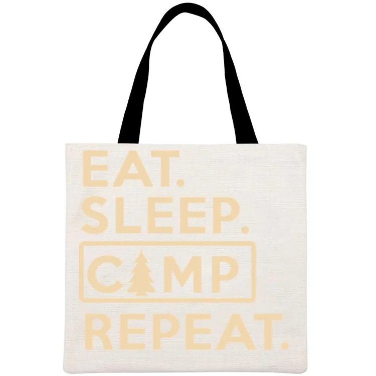 Eat ,Sleep ,Camp Repeat, Camping Printed Linen Bag-Annaletters
