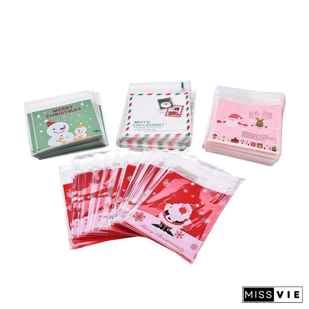 100Pcs Merry Christmas Candy Gift Bags Xmas Cellophane Santa Cello Cookies