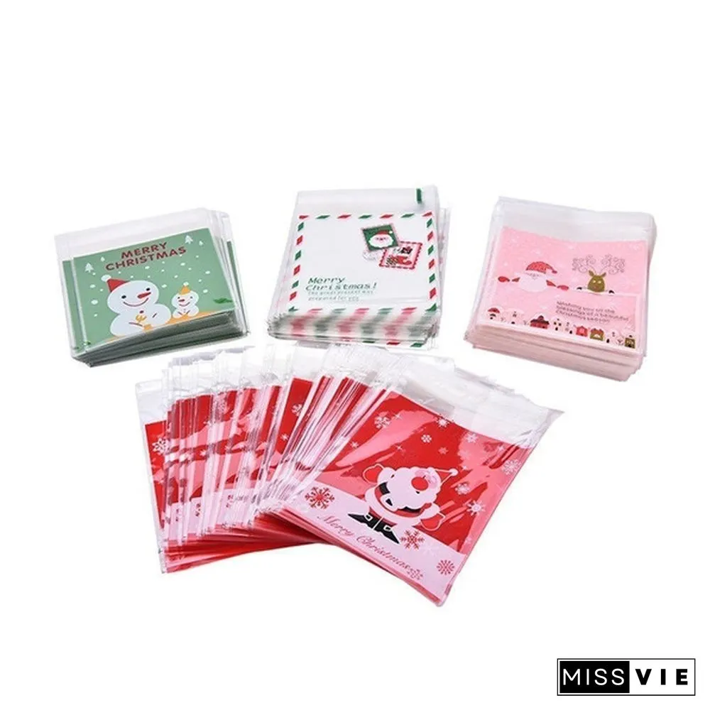 100Pcs Merry Christmas Candy Gift Bags Xmas Cellophane Santa Cello Cookies