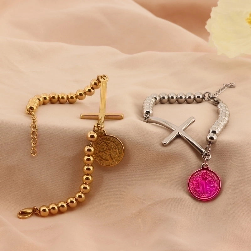 Basic Streetwear Cross Stainless Steel 18K Gold Plated Bracelets In Bulk