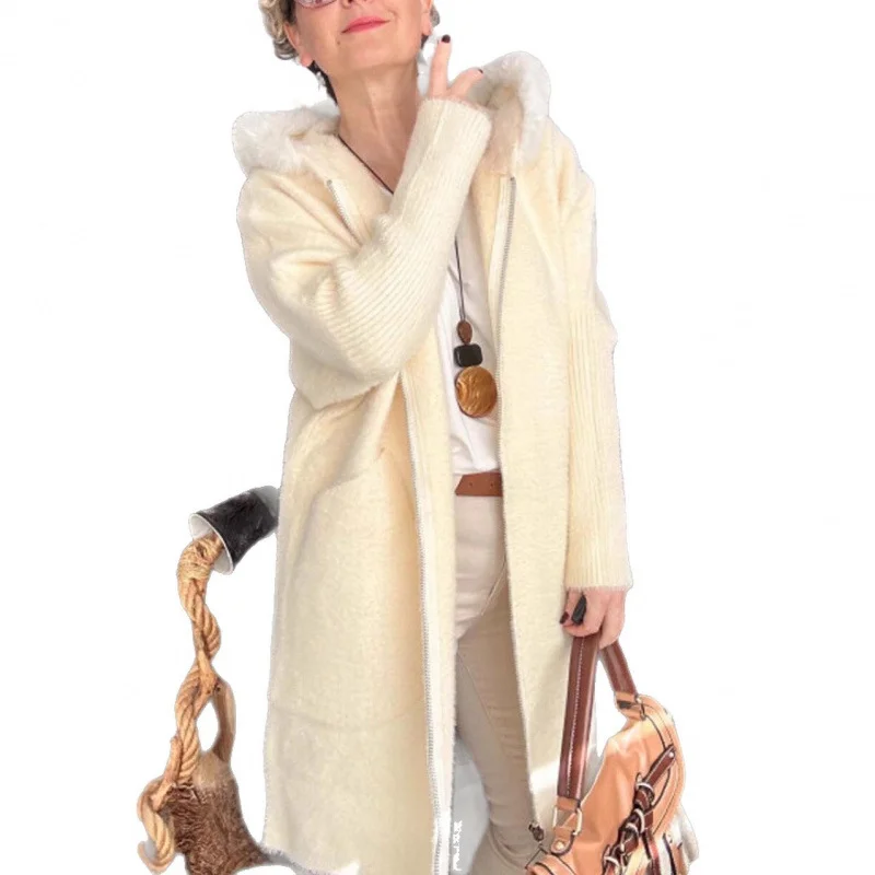 Nigikala Nigikala New Autumn And Winter Casual Hooded Real Fox Hair Collar Fashion Knitted Knitted Shirt Outside Fur Coat Woman