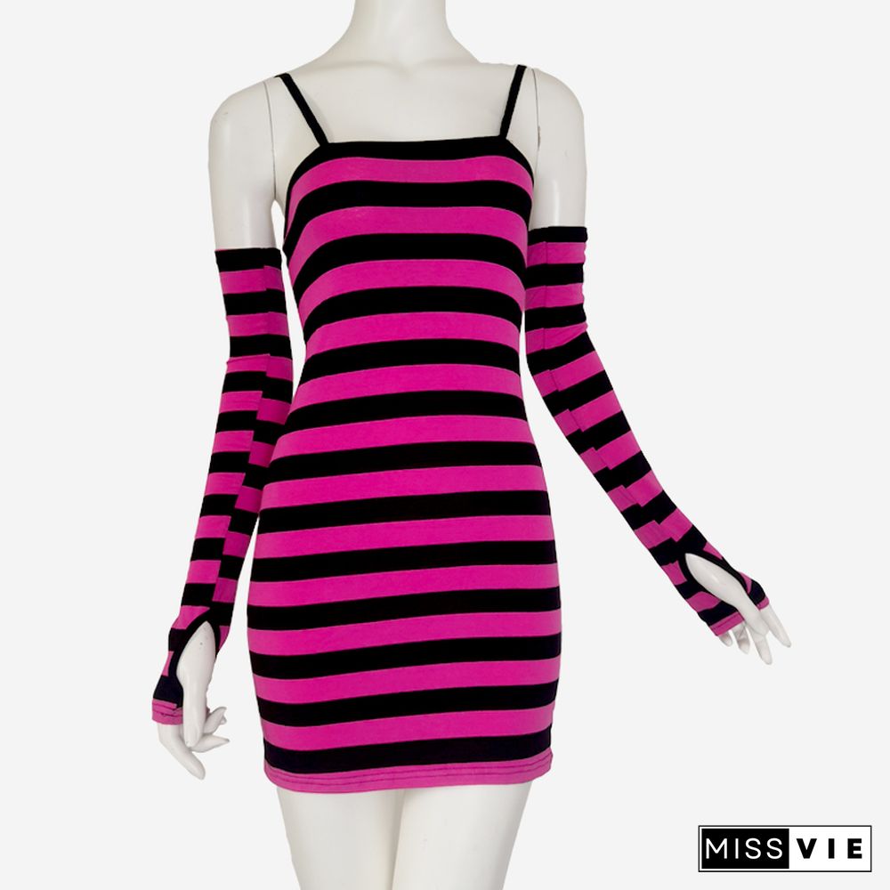 Lady Strapless Stretch Backless Slim Y2K Dresses Black Blue Girl Sexy Striped Mini Dress Summer Outsleeves Korean Fashion Cloth
