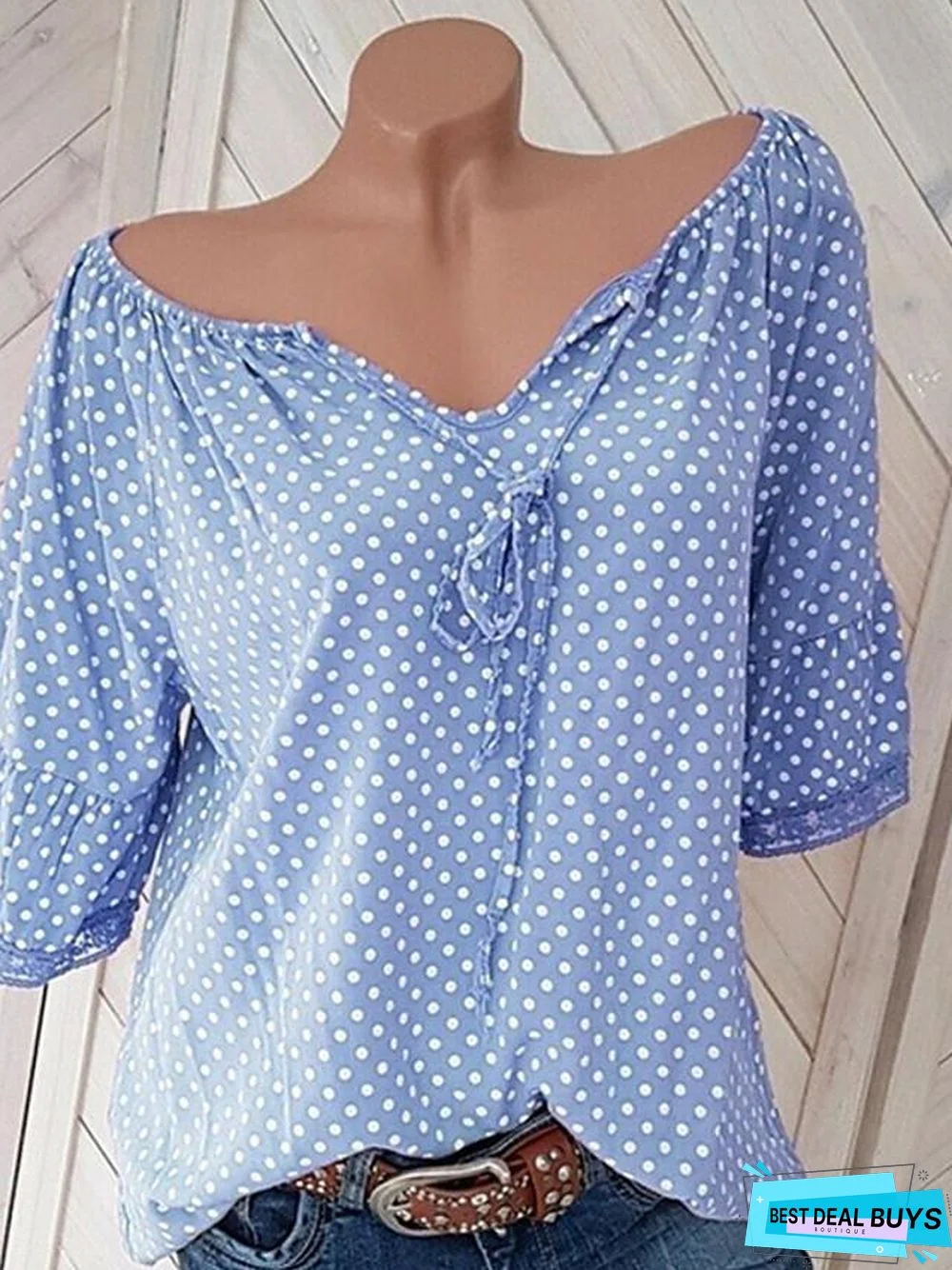 Women's Plus Size Blouse Shirt Polka Dot Print V Neck Tops Streetwear Basic Top Black Blue Red-832