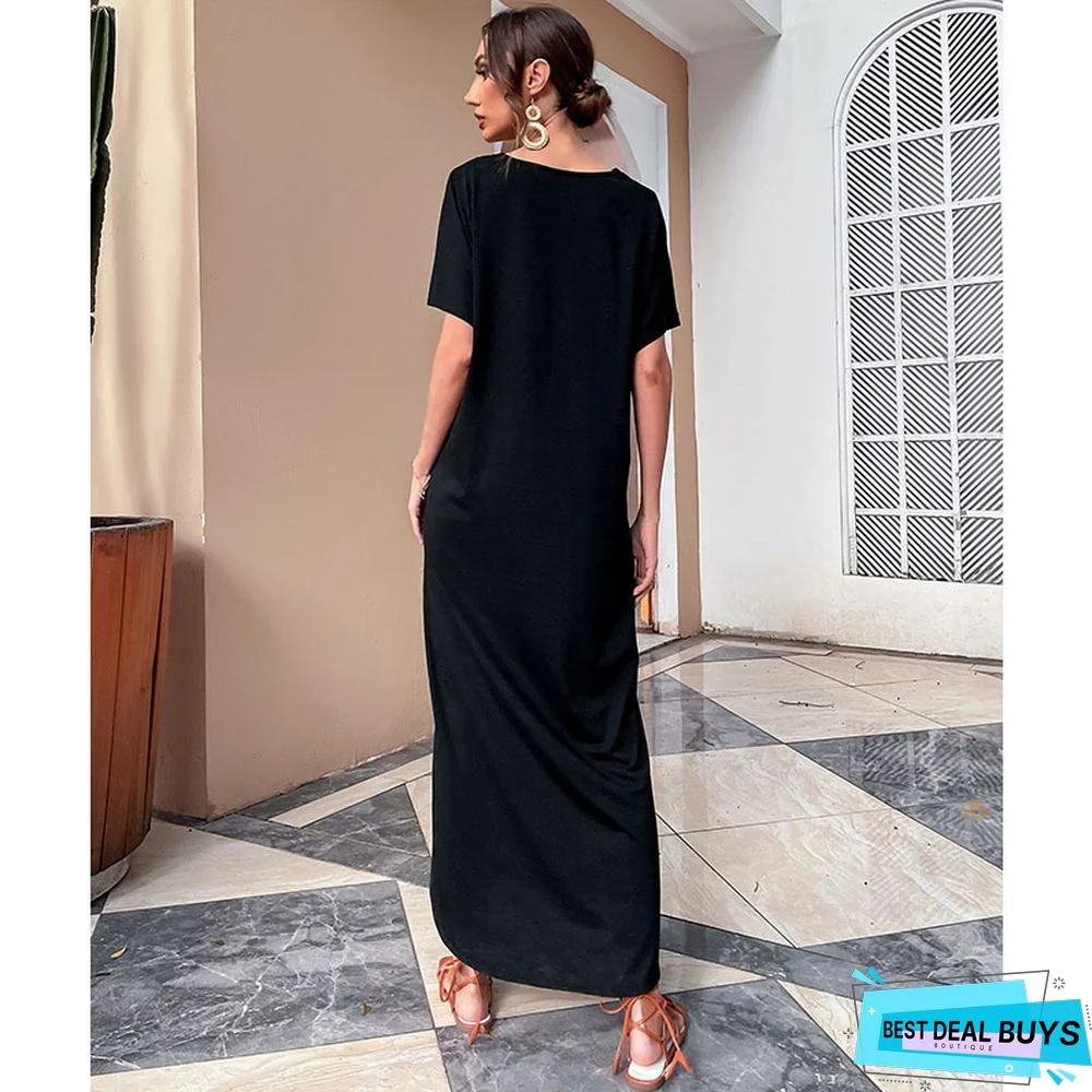 V-Neck Skirt Loose Vintage Dress Black Dresses