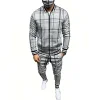 Men's Plaid Cardigan Jacket Trousers Sports Suit