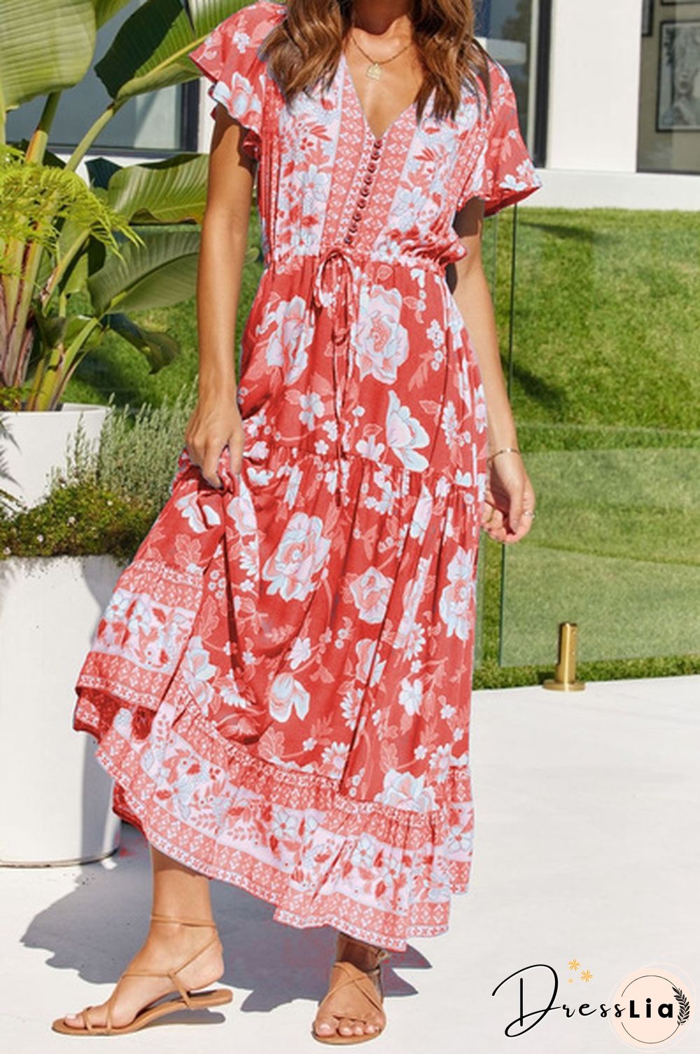 Women's Fashion Casual Flower Print Dresses Spring Summer Dresses Short Sleeve Dress Long Dress Plus Size Dress