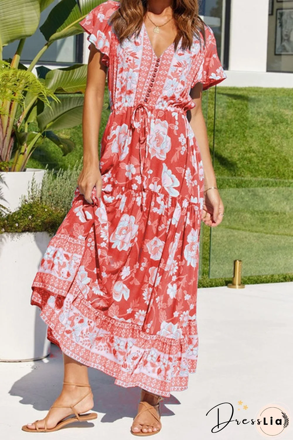 Women's Fashion Casual Flower Print Dresses Spring Summer Dresses Short Sleeve Dress Long Dress Plus Size Dress