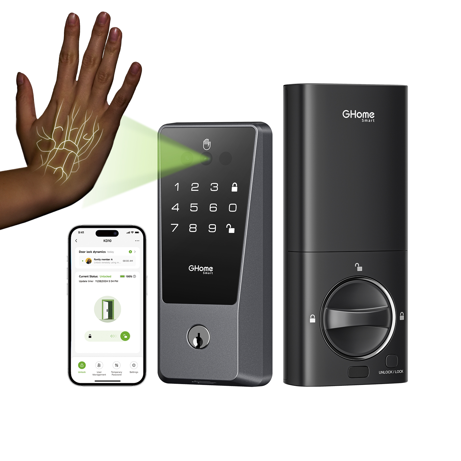 Palm Vein Smart Locks for Front Door GHome Smart KD10