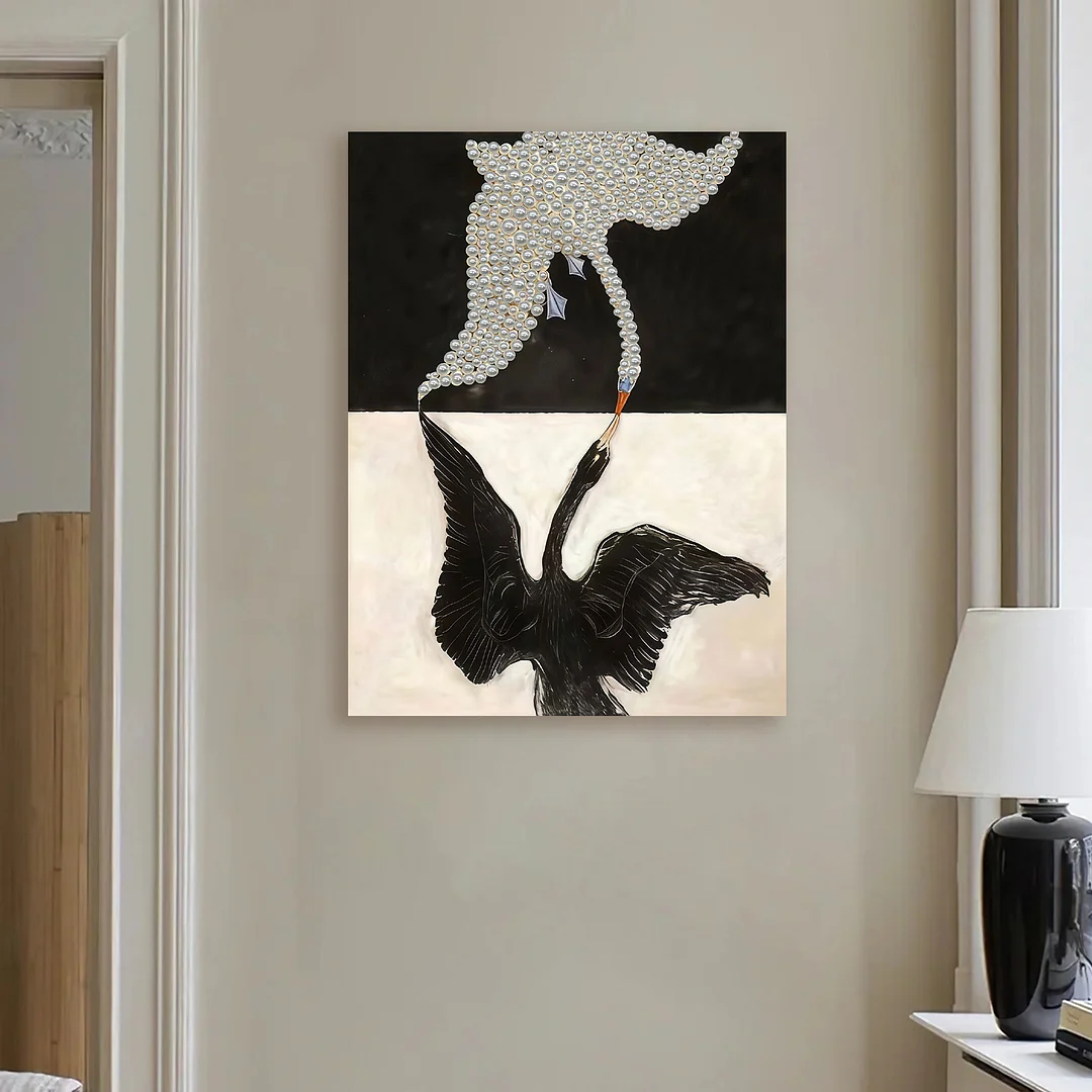 Black And White Swans - DIY Pearl Diamond Art Kit With Frame 30*40cm
