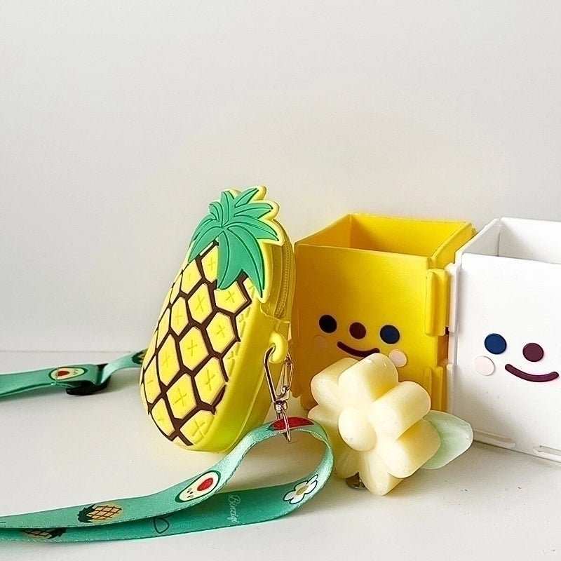 Kid’s Small Pvc Fruit Pineapple Cute Square Zipper Crossbody Bag