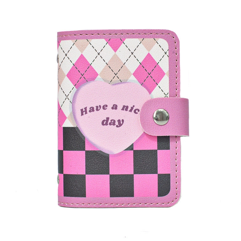 Women’s Heart Shape Flower Butterfly Pu Leather Pink Hidden Buckle Card Holders