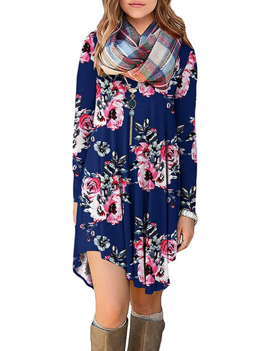 Long Sleeve Casual Loose Print Dress
