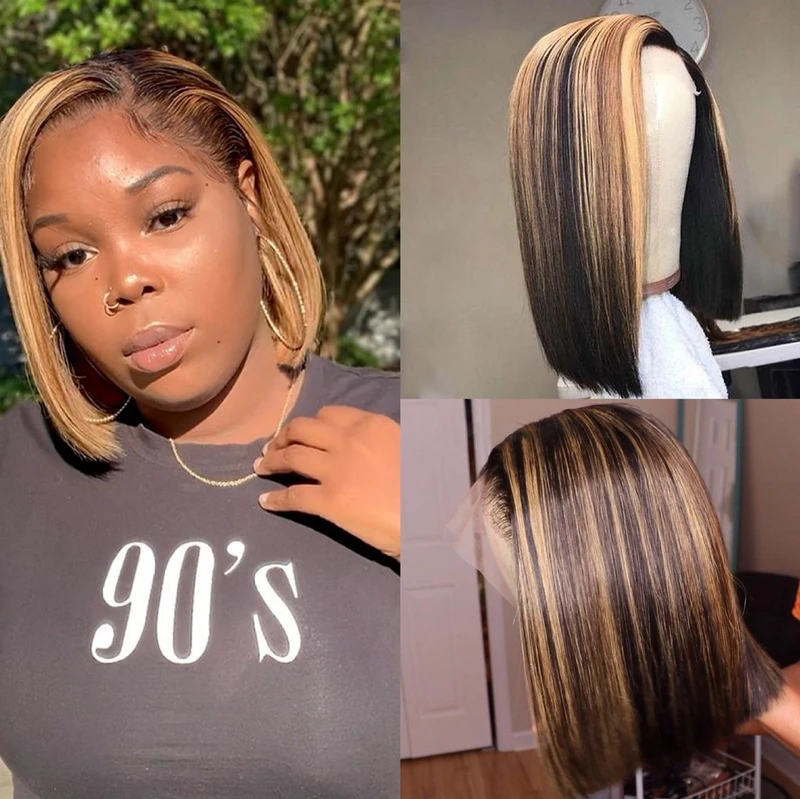 US Mall Lifes® | Stright Bob Wigs Highlight Lace Front High-Density Hair Brazilian Non-Remy Deep Part Lace Wigs US Mall Lifes