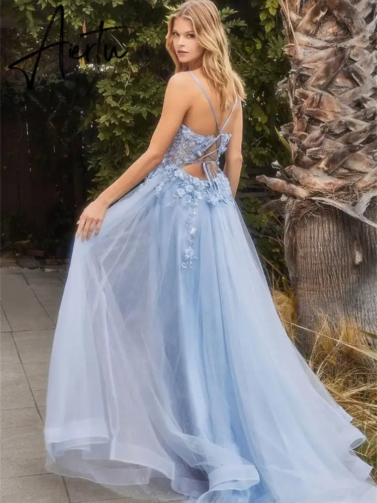 Aiertu Handmade 3D Flower Party Dress Spaghetti Strap A-line Evening Dresses Corset Princess Tulle Prom Dress Aiertu