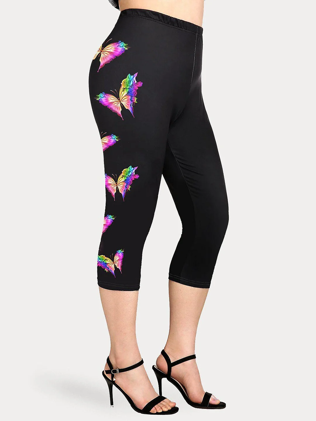Women's Plus Size Butterfly Print Capri Leggings