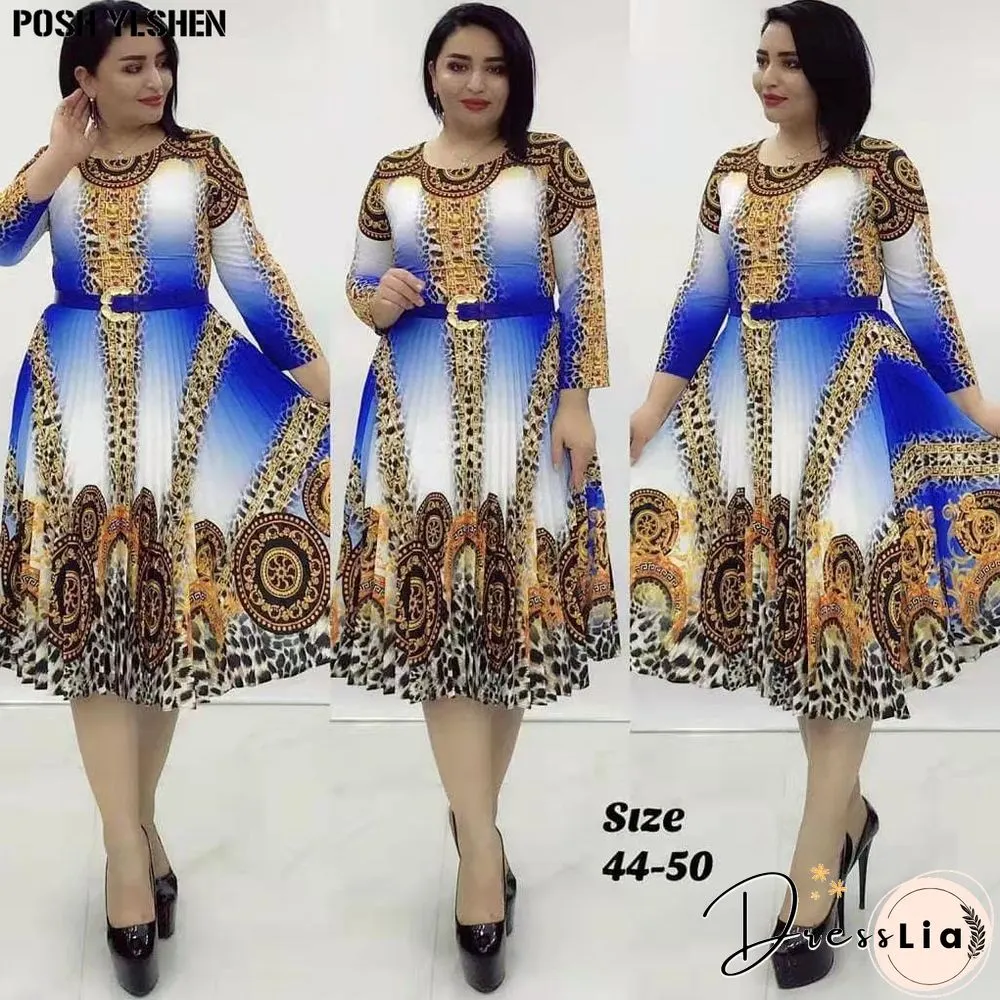 Print Pleated Dress Summer Clothes African Dresses For Women Club Outfit Dashiki Ankara Evening Party Robe Femme Africa Clothing