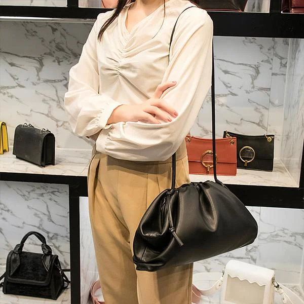 Pleated Soft Leather Crossbody Bag