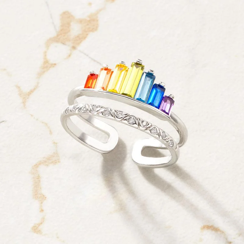 S925 DOUBLE BAND RAINBOW RING