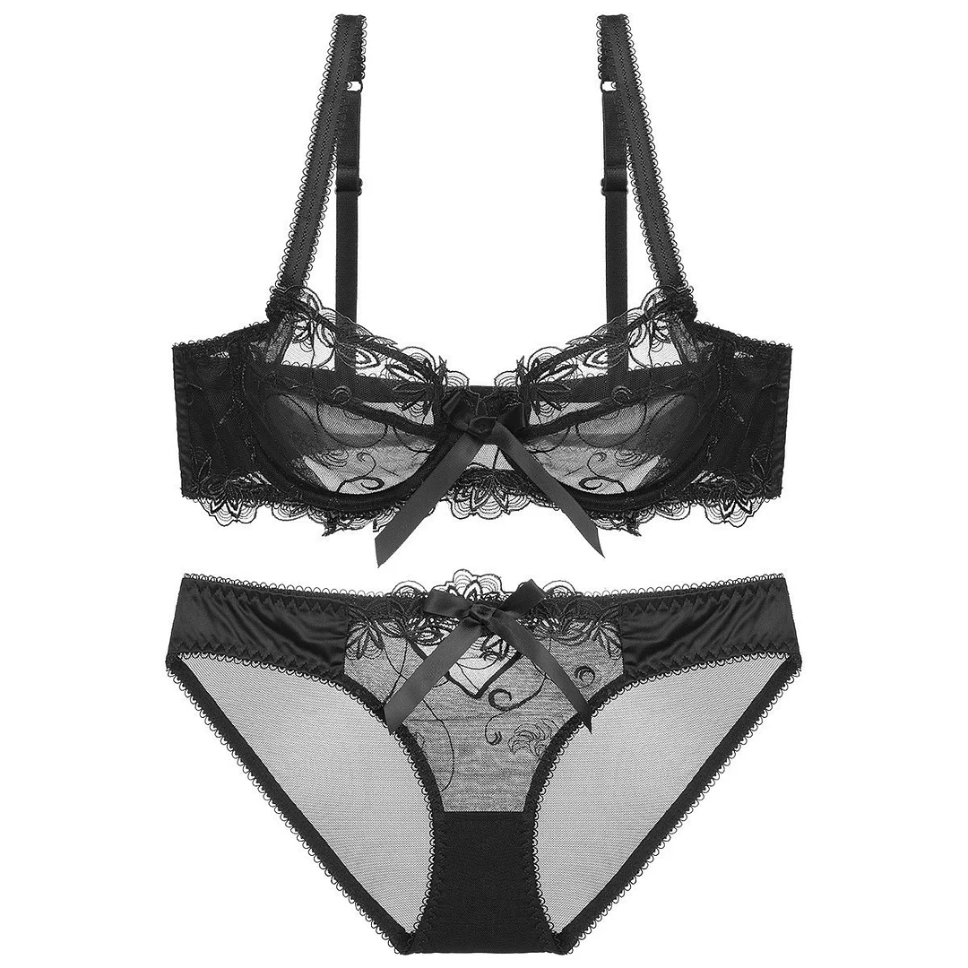 Churchf Women's Summer Sexy Bra Transparent Lace Bra Set Butterfly Butterfly Ultra Thin Airable Size Underwear