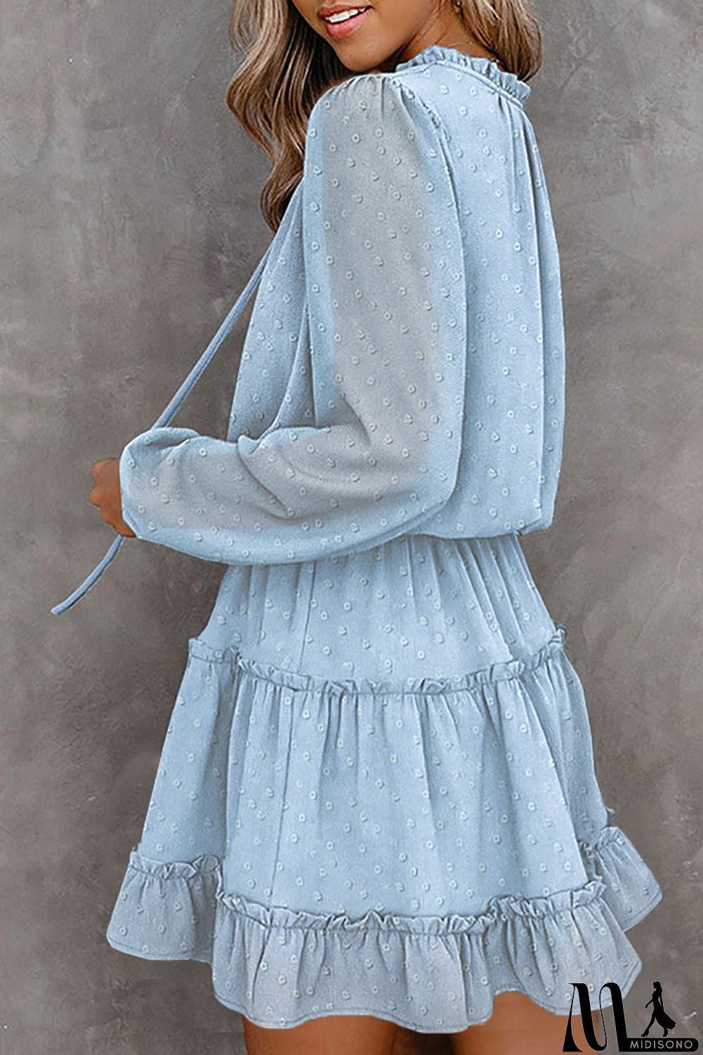 MidiSono - Swiss Dot Bubble Sleeve Ruffle Mini Dress