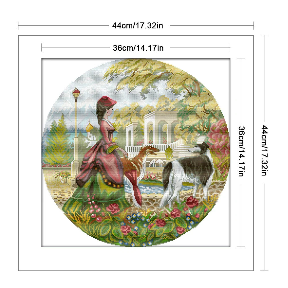 DIY Stamped Cross Stitch 14CT Full Embroidery 44*44cm - Lady And Dog