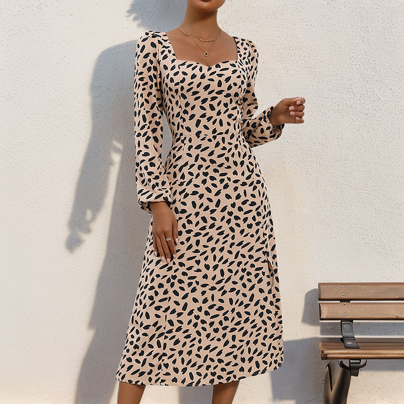 Mature Women Women Summer Long Sleeve Leopard Print Dress