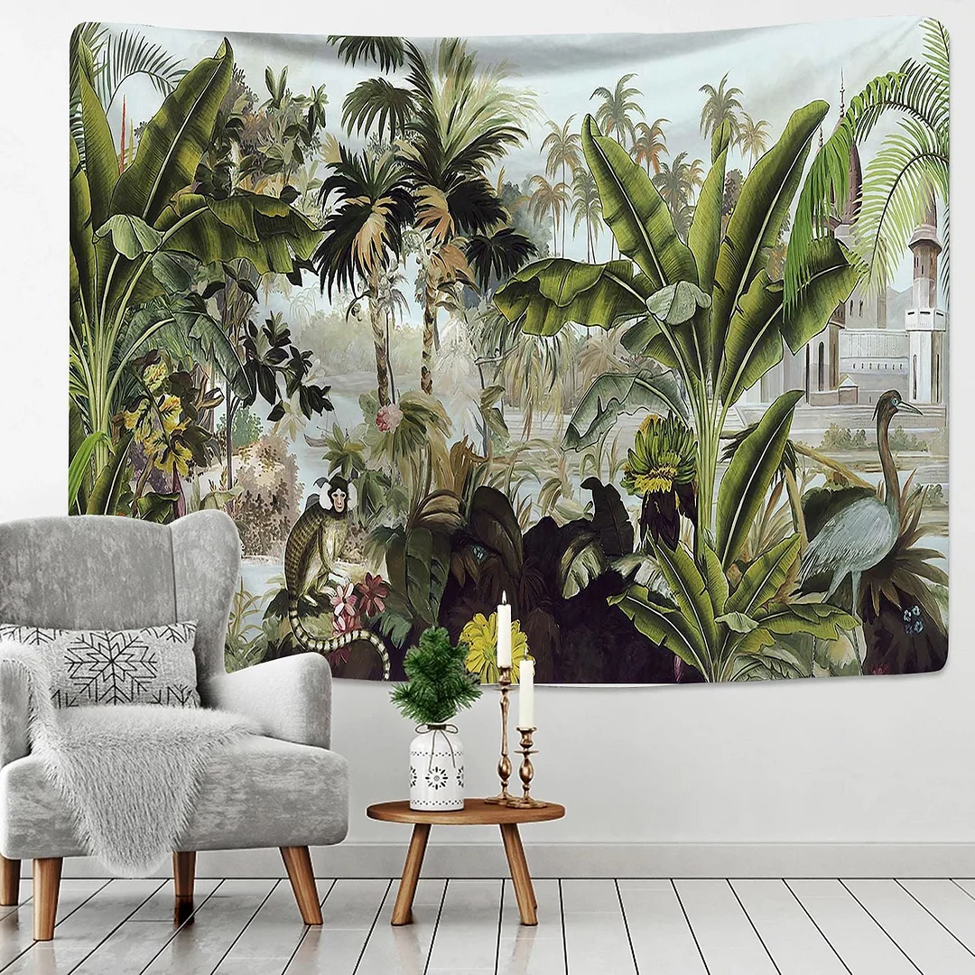 Tropical Rainforest Tapestry Wall Hanging Family Bedroom Decoration Polyester Fabric Bohemian Plant Art Printing Forest Tapestry