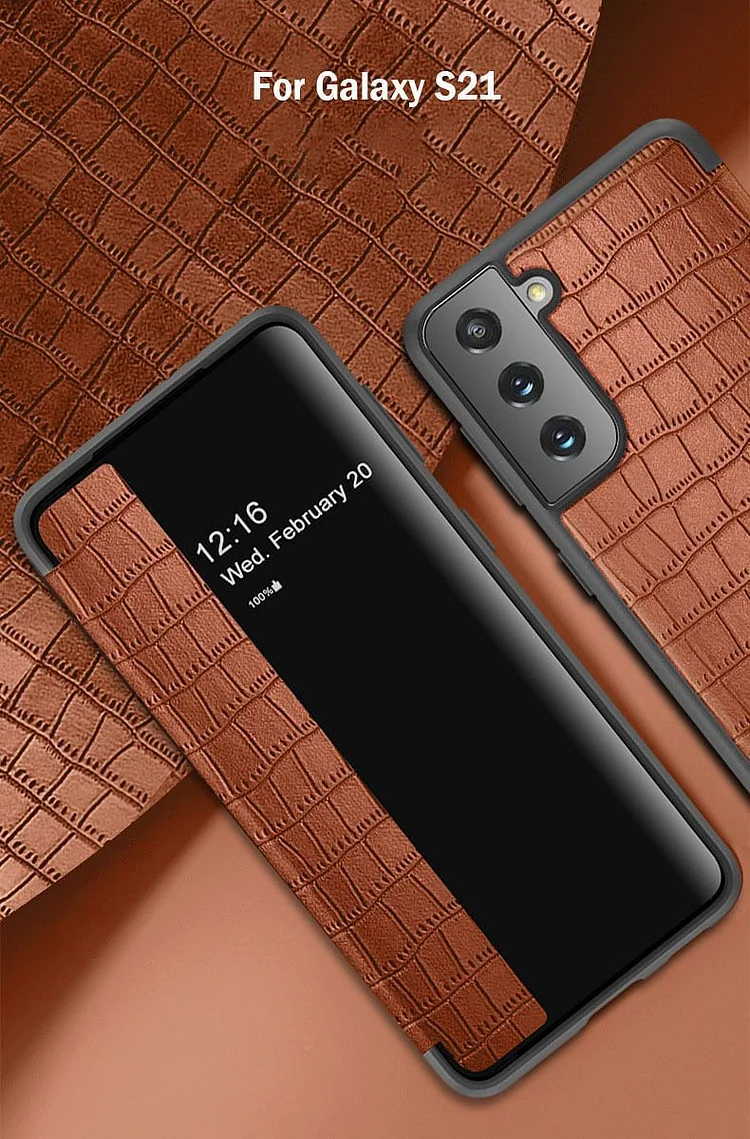 Luxury Crocodile Pattern Leather Smart View Flip Magnetic Kickstand Shockproof Cover For Samsung