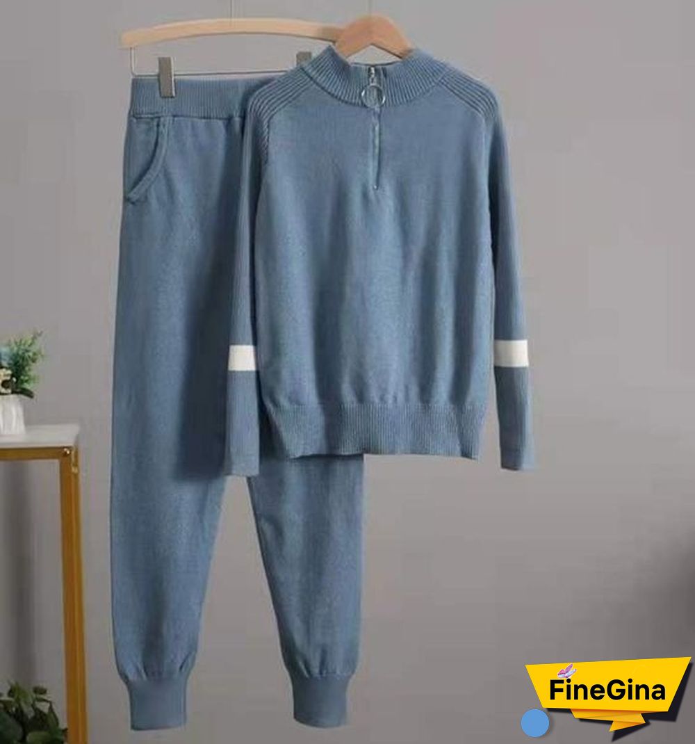 Chic Blue Long Sleeve Two Piece Set