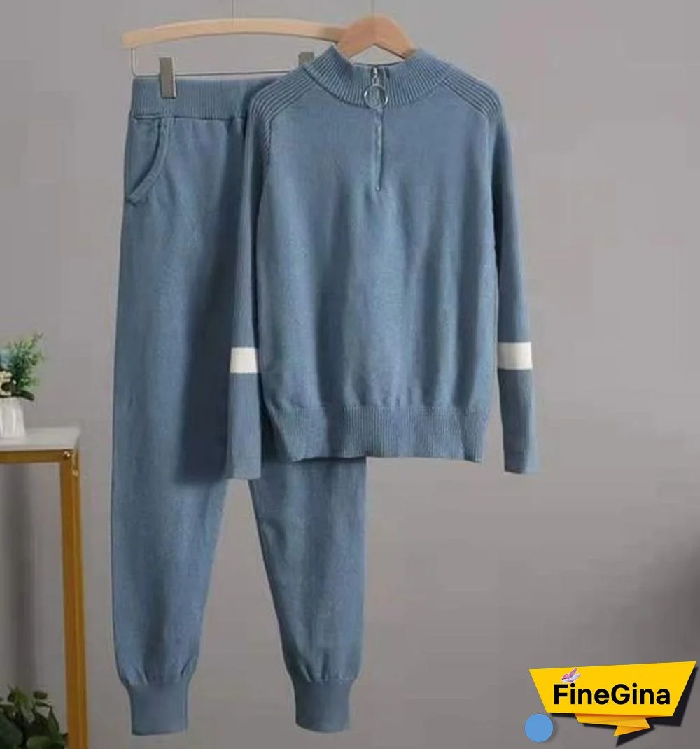 Chic Blue Long Sleeve Two Piece Set