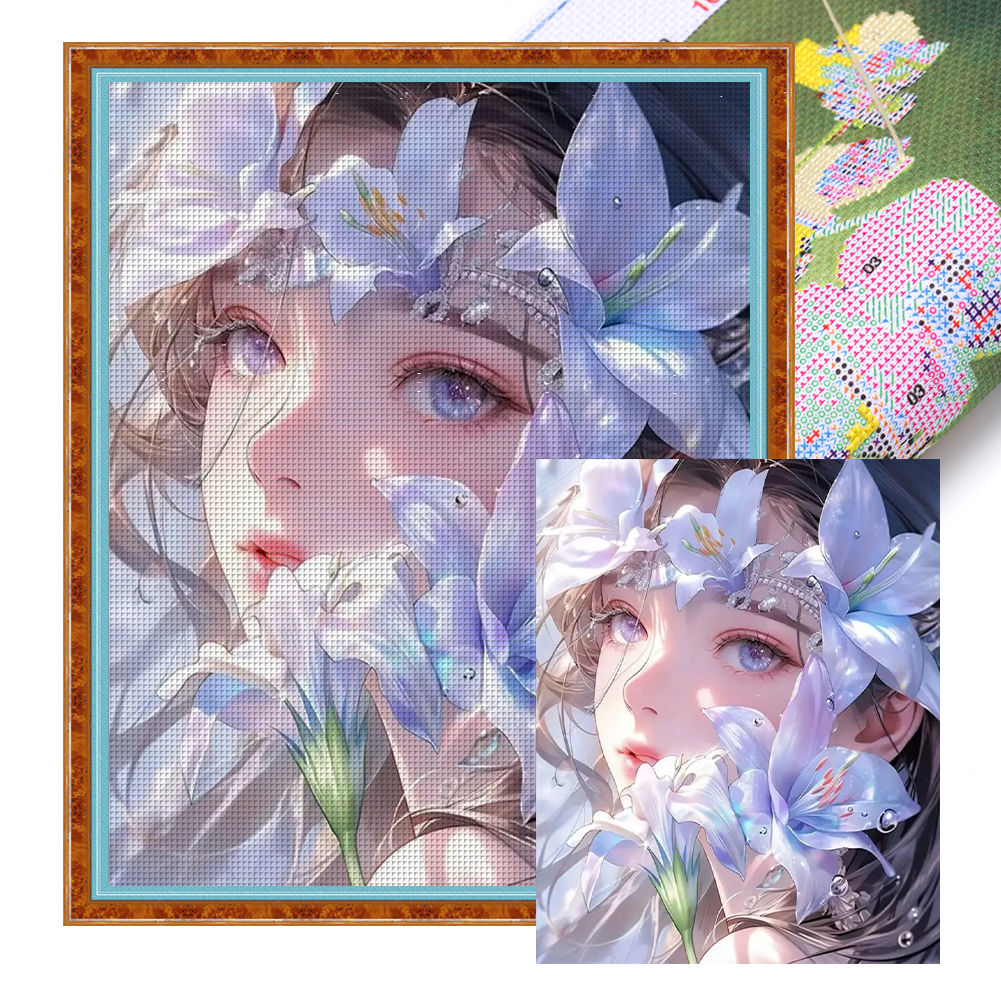 Lily Girl Full 11CT Pre-stamped Canvas(50*60cm) Cross Stitch