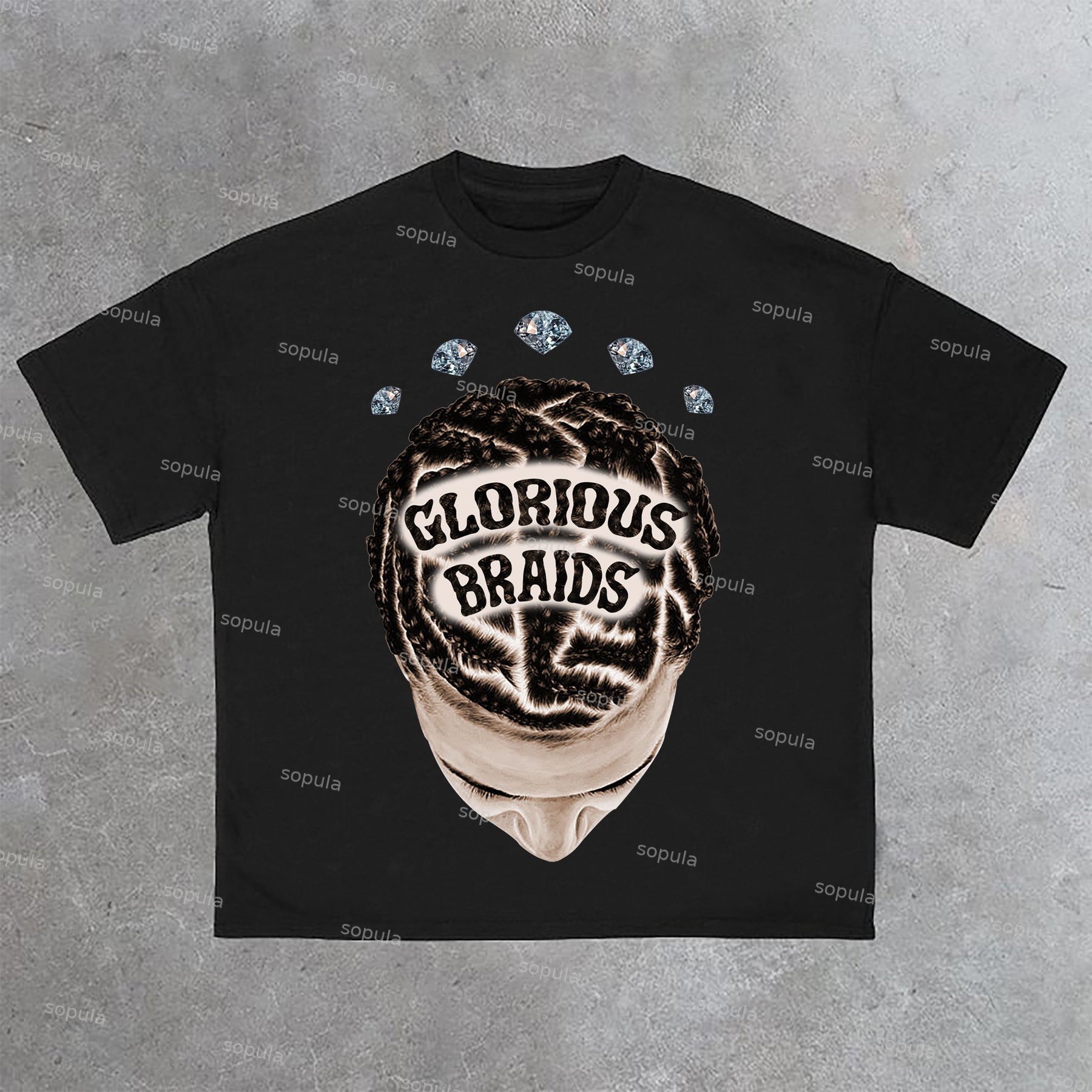 Sopula Street Casual Glorious Braids Diamond-Print Cotton T-Shirt