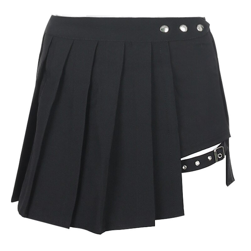 Ueong HEYounGIRL Gothic Harajuku Pleated Skirts Women with Leg Ring Black High Waist Short Skirt Summer Punk Casual Mini Skirt Ladies