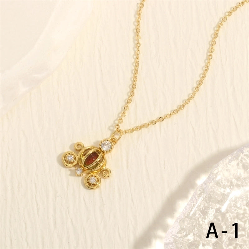 Copper Plating Inlay Pumpkin Car Crystal Zircon Pendant Necklace